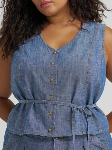 Women's Button Front Tie Vest (Plus)