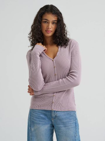 Women's Waffle Knit Henley Button Down Top