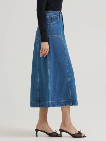 Women's LQD Seamed Denim Midi Skirt