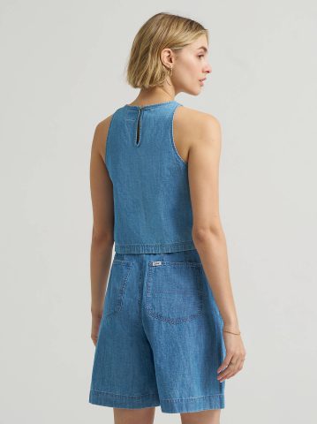 Women's Boxy Button Back Linen Tank Top
