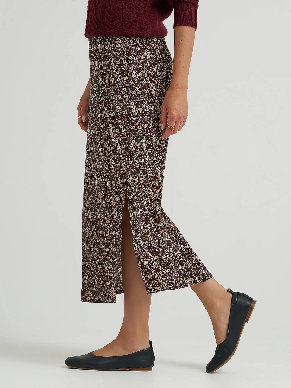 Women's Floral Midi Skirt with Side Slit - view 4