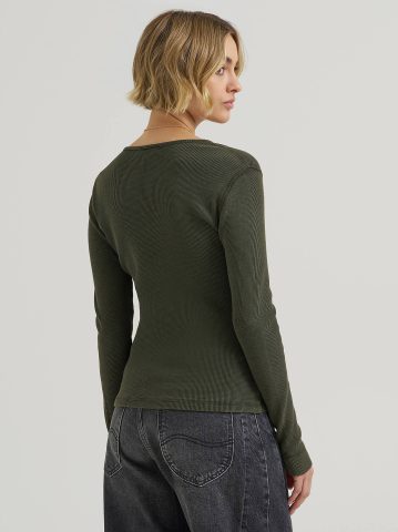 Women's Waffle Knit Henley Button Down Top