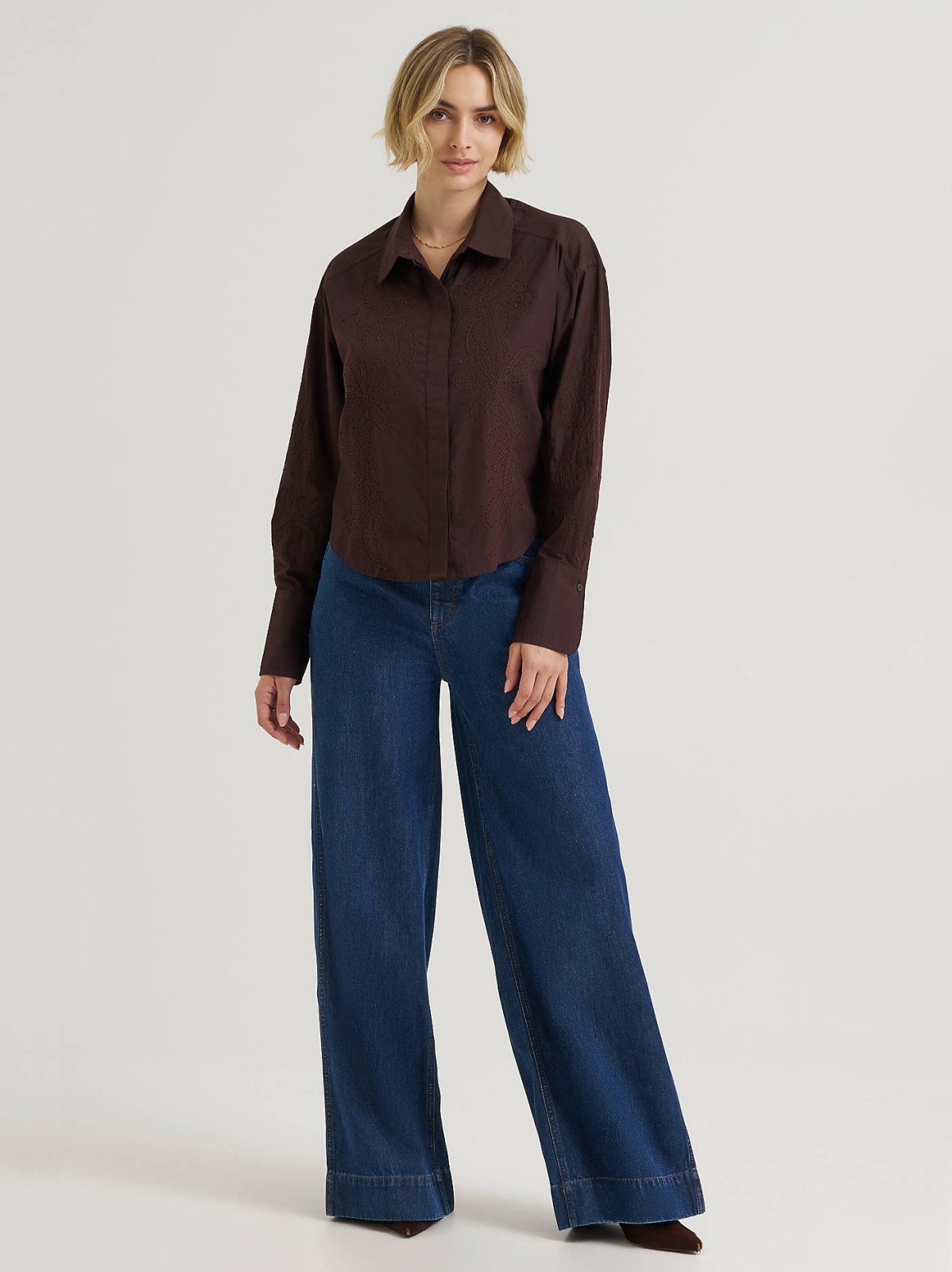 Women's Embroidered Button Down Shirt - view 4
