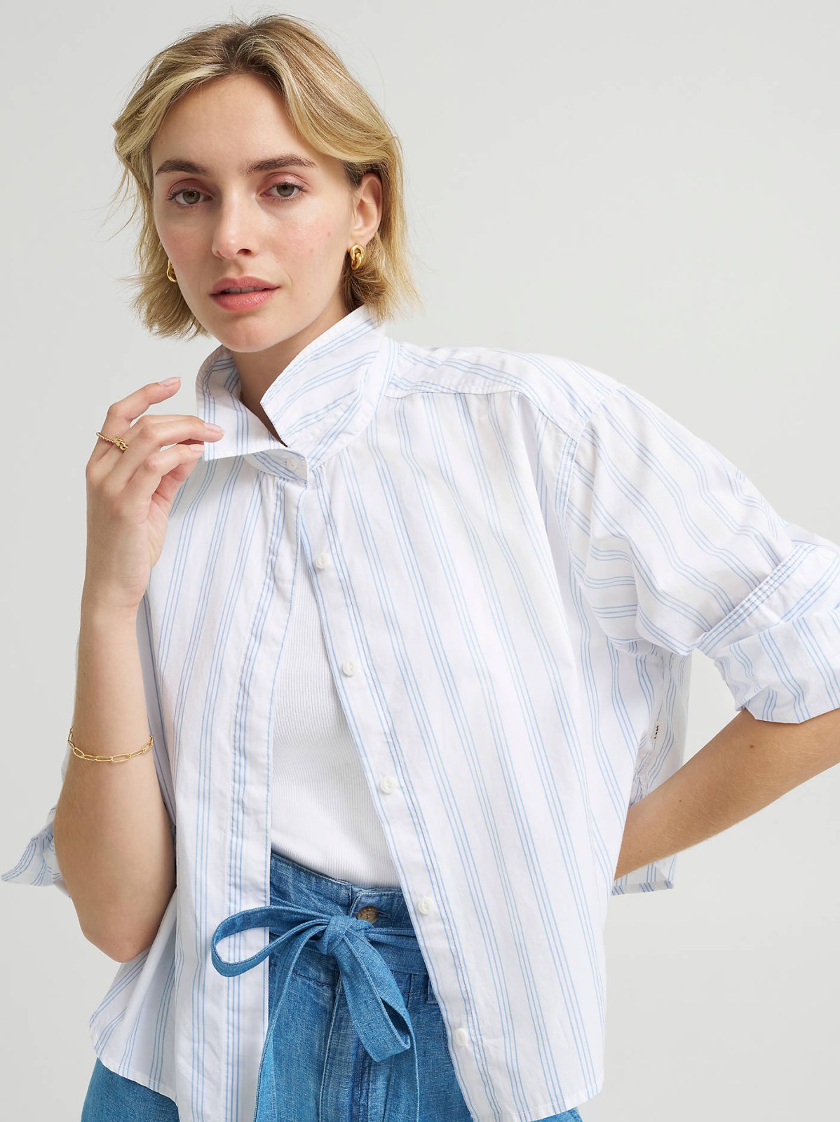 Women's Wide Cuff Stripe Button Down Shirt - view 2