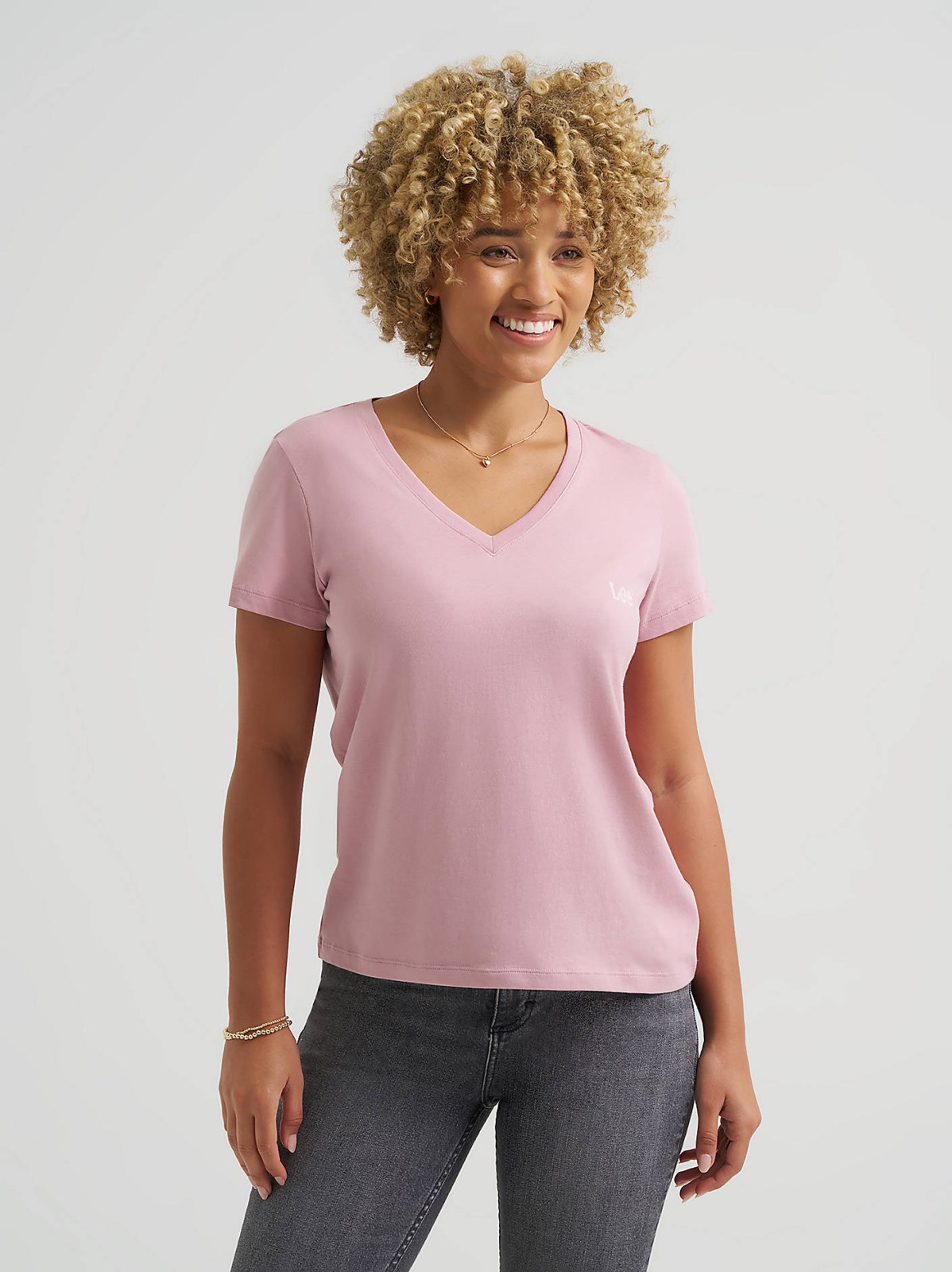 Women's Solid V-Neck Logo Tee