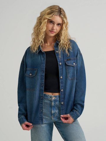 Women's Swing Back Denim Button Down Shirt
