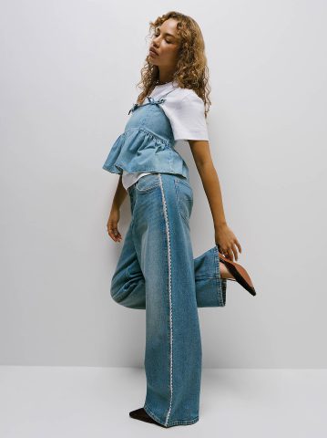 Women's Lace Side Seam Low Slung Baggy Jean