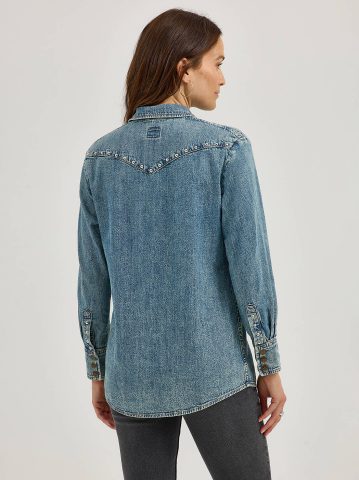 Women's Studded Working Western Denim Shirt