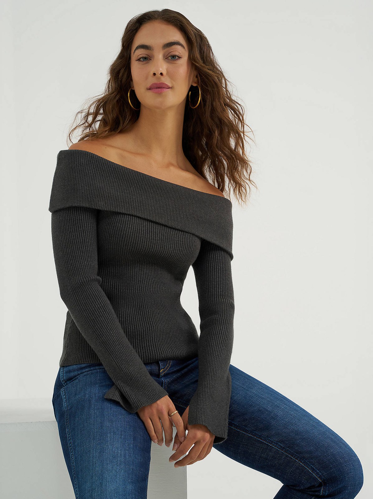Women's Off The Shoulder Ribbed Sweater - view 5