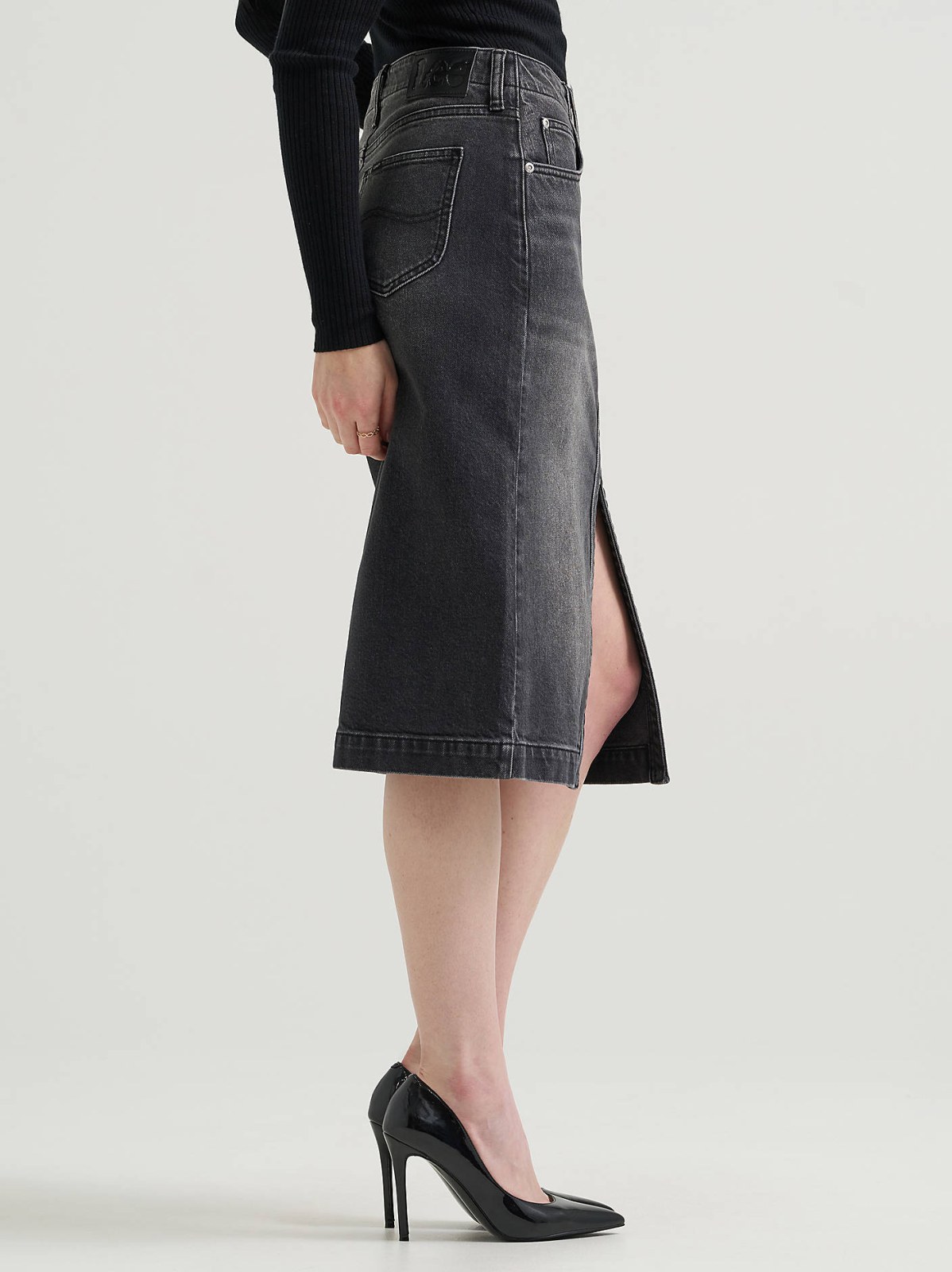 Women's High Rise Zip Front Denim Midi Skirt - view 4