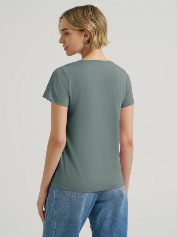 Women's Solid V-Neck Embroidered Logo Tee — alternate view