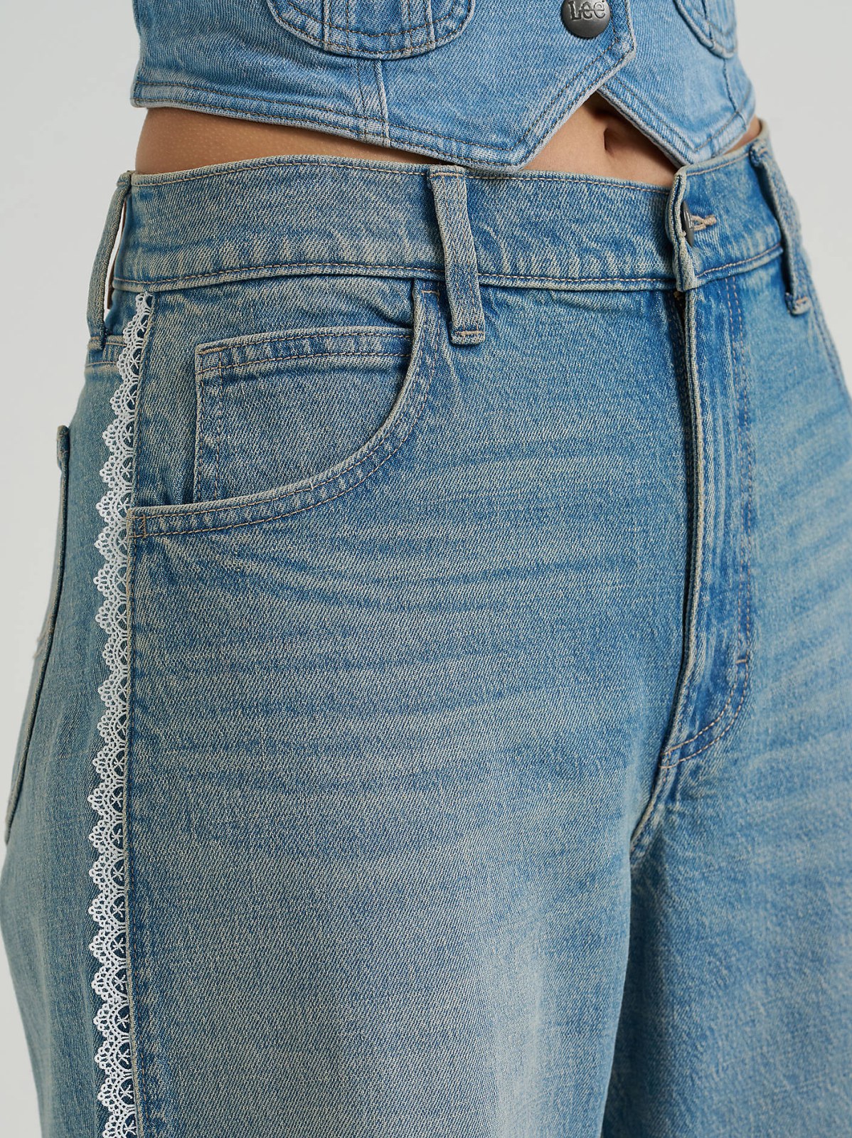 Women's Lace Side Seam Low Slung Baggy Jean - view 8