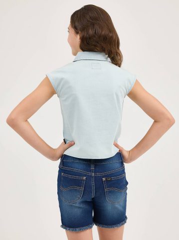Girl's Tie Front Chambray Shirt — alternate view