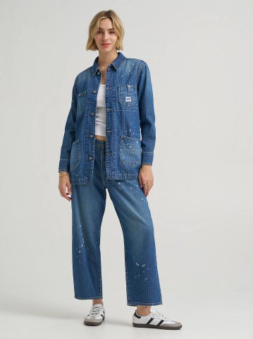 Women's Bleach Splatter Stripe Chore Jacket