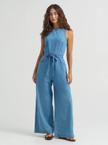 Women's Boatneck Tie Waist Jumpsuit
