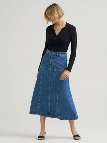 Women's LQD Seamed Denim Midi Skirt — alternate view