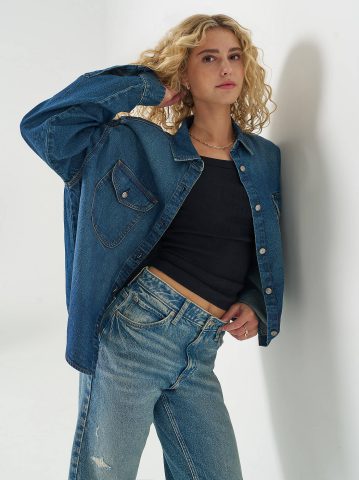 Women's Swing Back Denim Button Down Shirt — alternate view