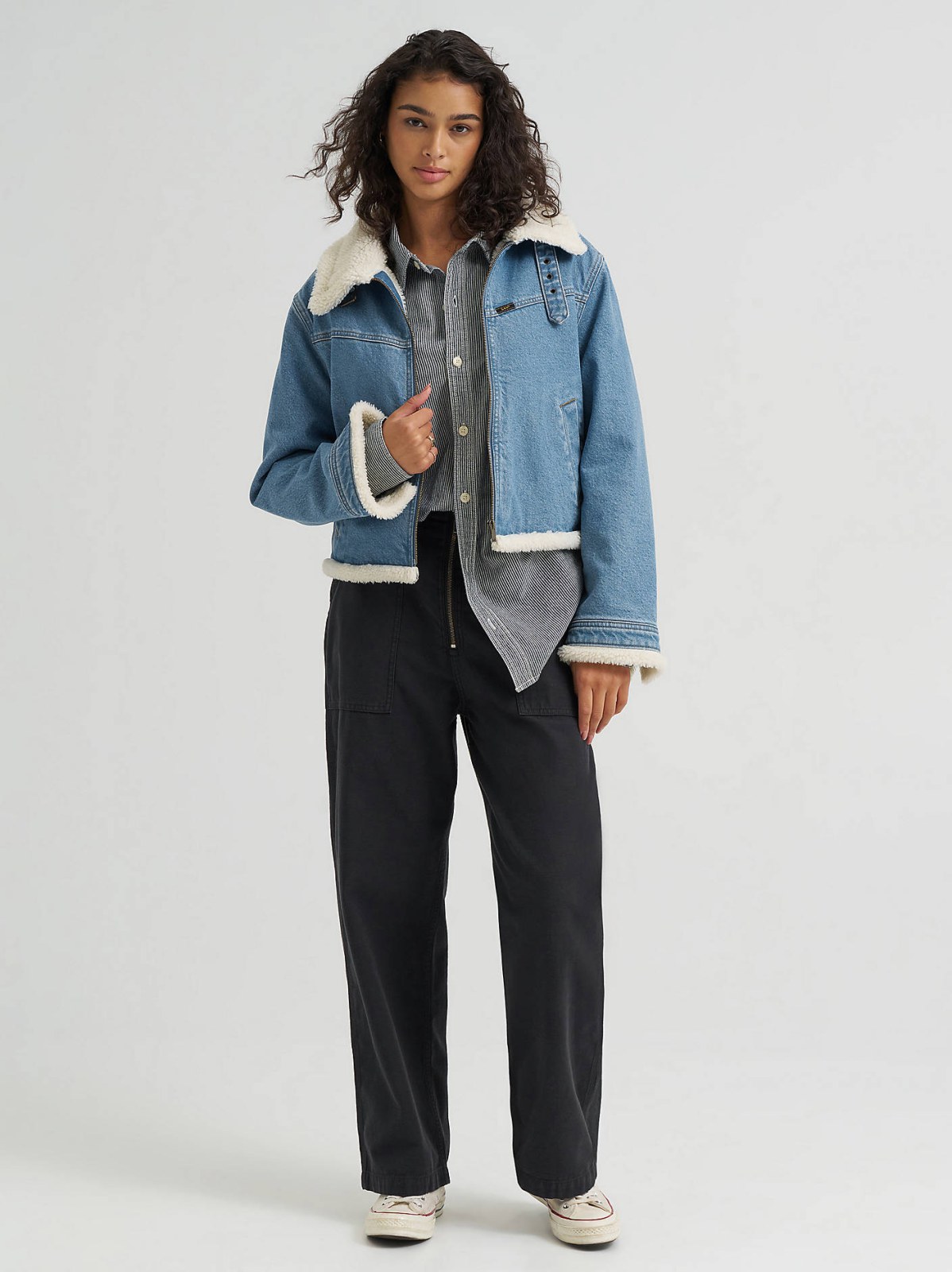 Women's Premium Sherpa Lined Aviator Denim Jacket - view 5