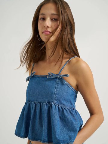 Women's Denim Bow Peplum Top