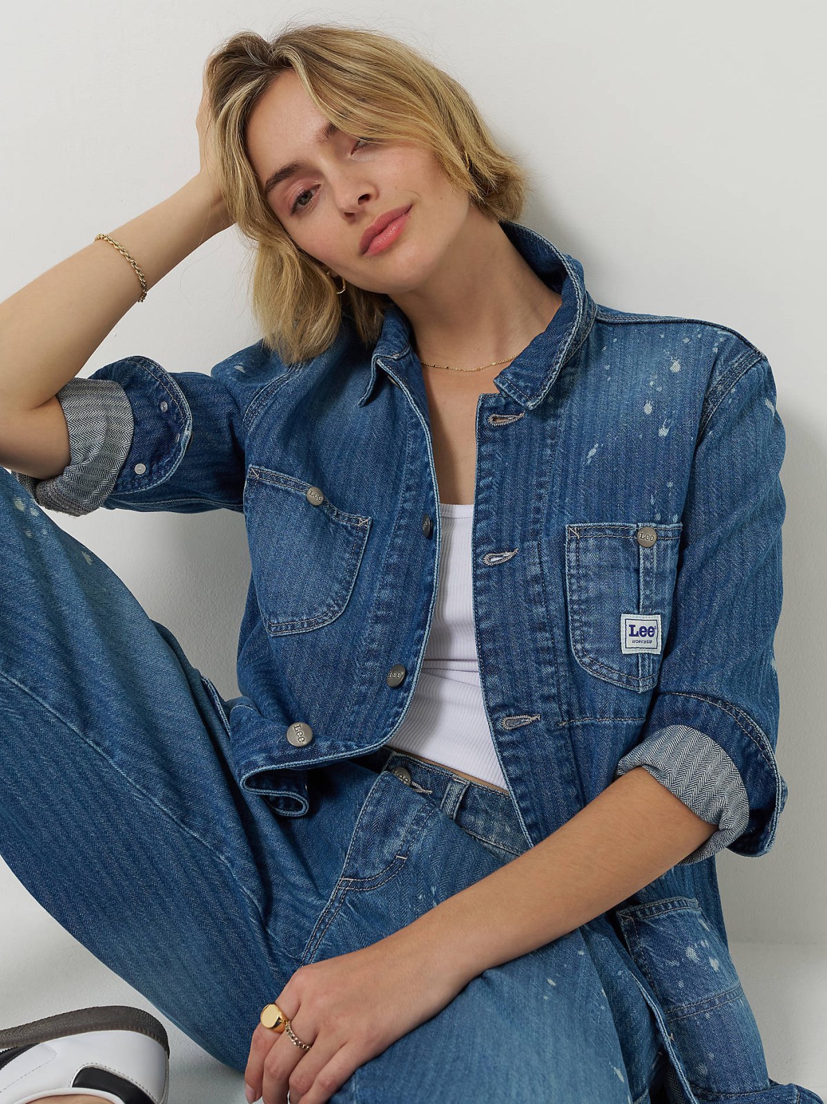 Women's Bleach Splatter Stripe Chore Jacket - view 2