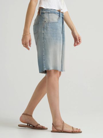 Women's Low Rise Button-Fly Darted Slouch Denim Bermuda