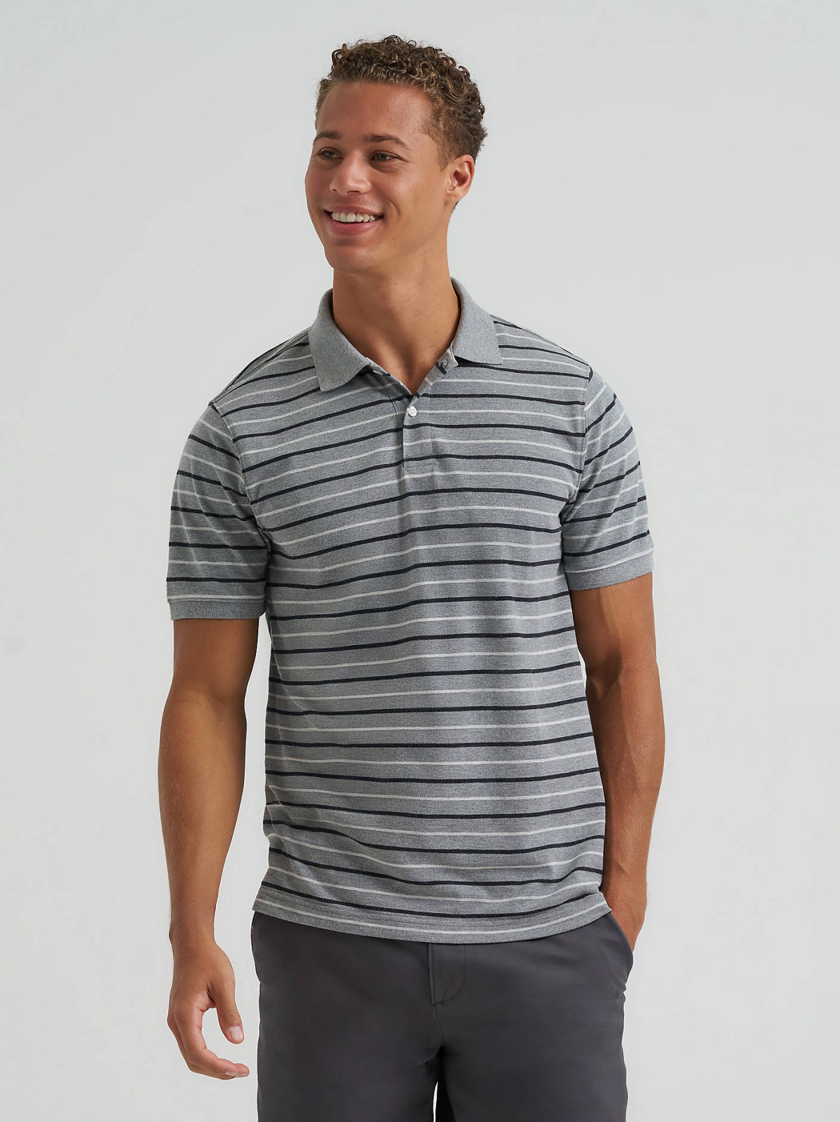 Men's Stripe Mini Pique Polo Shirt