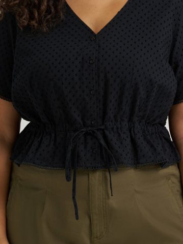 Women's Button Front Tie Top (Plus)