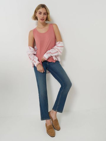 Women's Solid Scoop Neck Linen Tank Top — alternate view