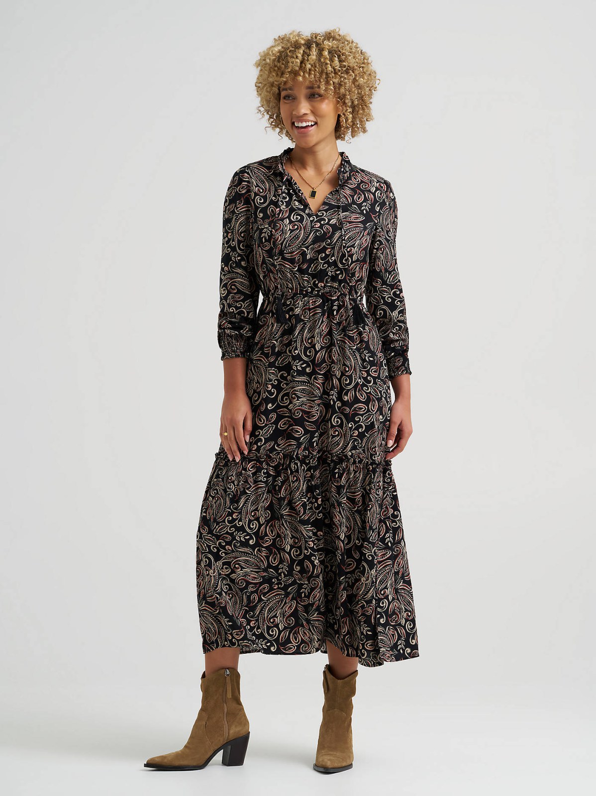 Women's Long Sleeve Printed Maxi Dress