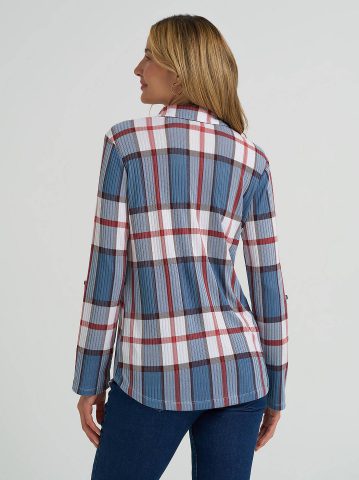 Women's Double Pocket Plaid Button Down Shirt — alternate view
