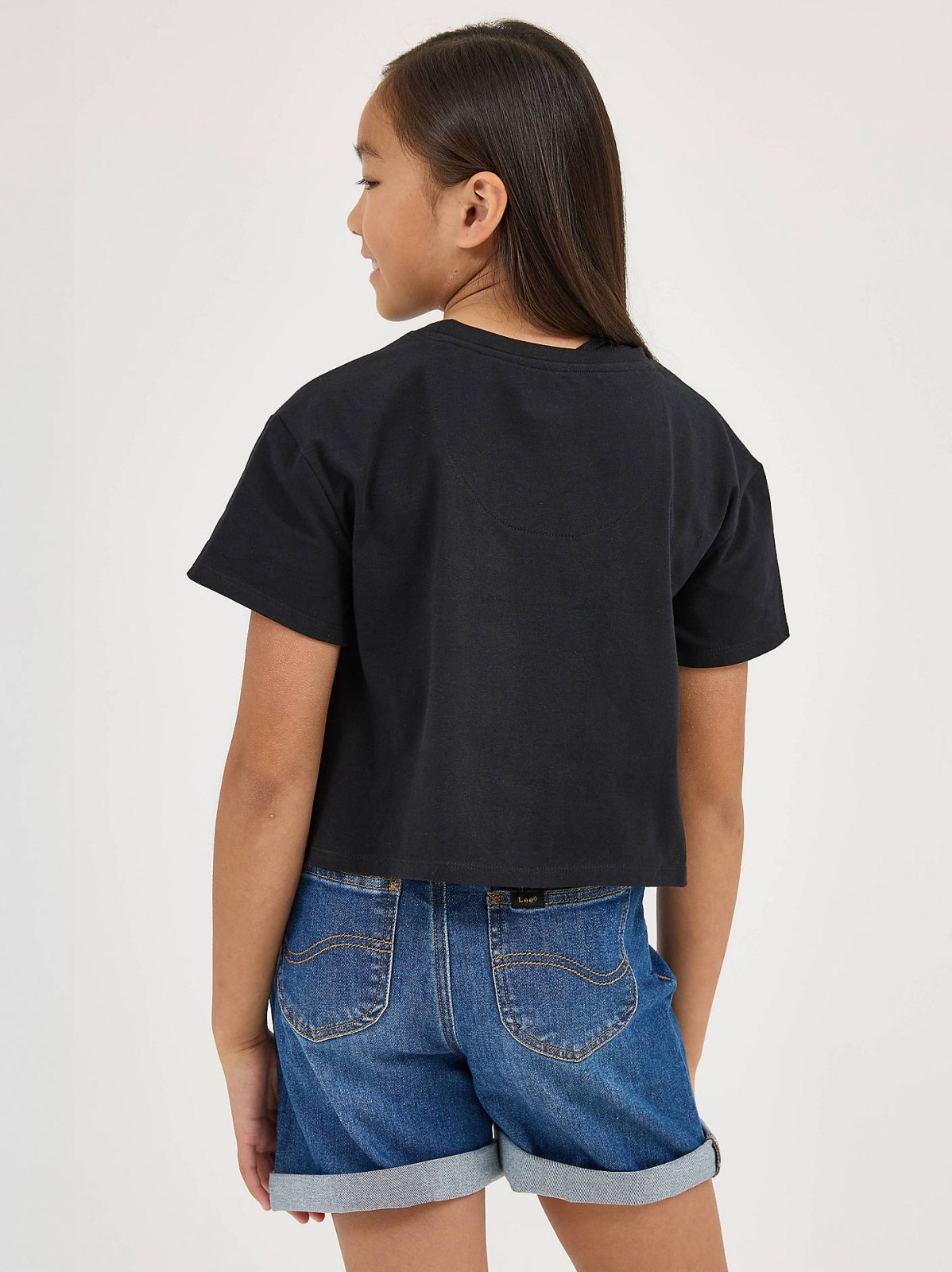 Girl's Drop Shoulder Crop Floral Logo Tee - view 2
