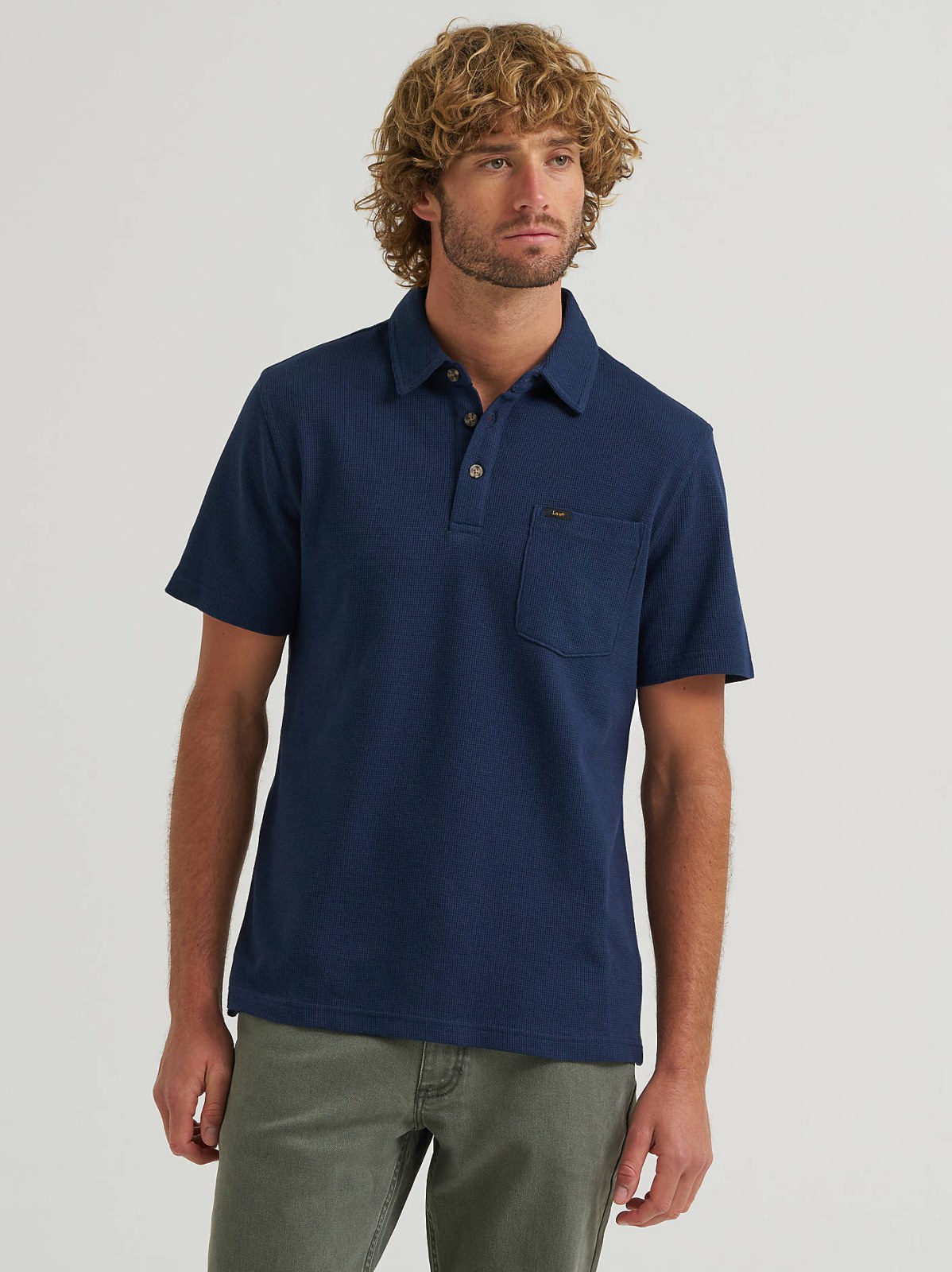 Men's Lightweight Waffle Knit Polo Shirt