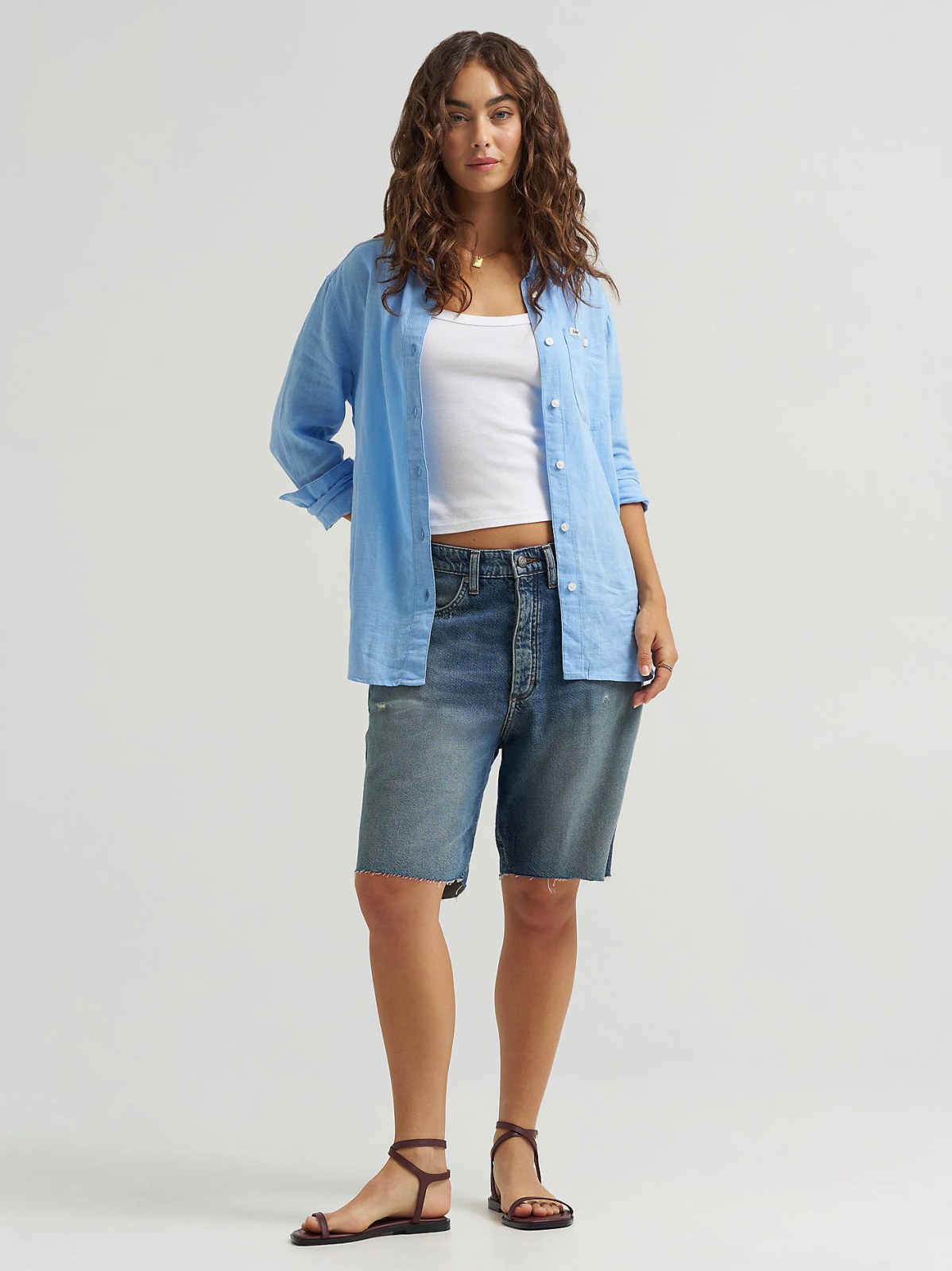 Women's Low Rise Button-Fly Darted Slouch Denim Bermuda - view 2