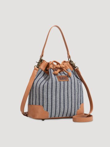 Women's Stripe Canvas Drawstring Bucket Bag