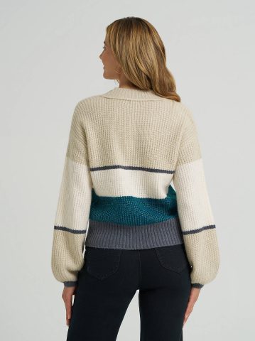 Women's Ribbed V-Neck Color Block  Sweater