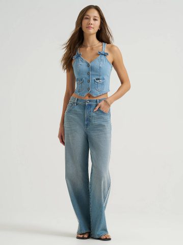 Women's Lace Side Seam Low Slung Baggy Jean — alternate view