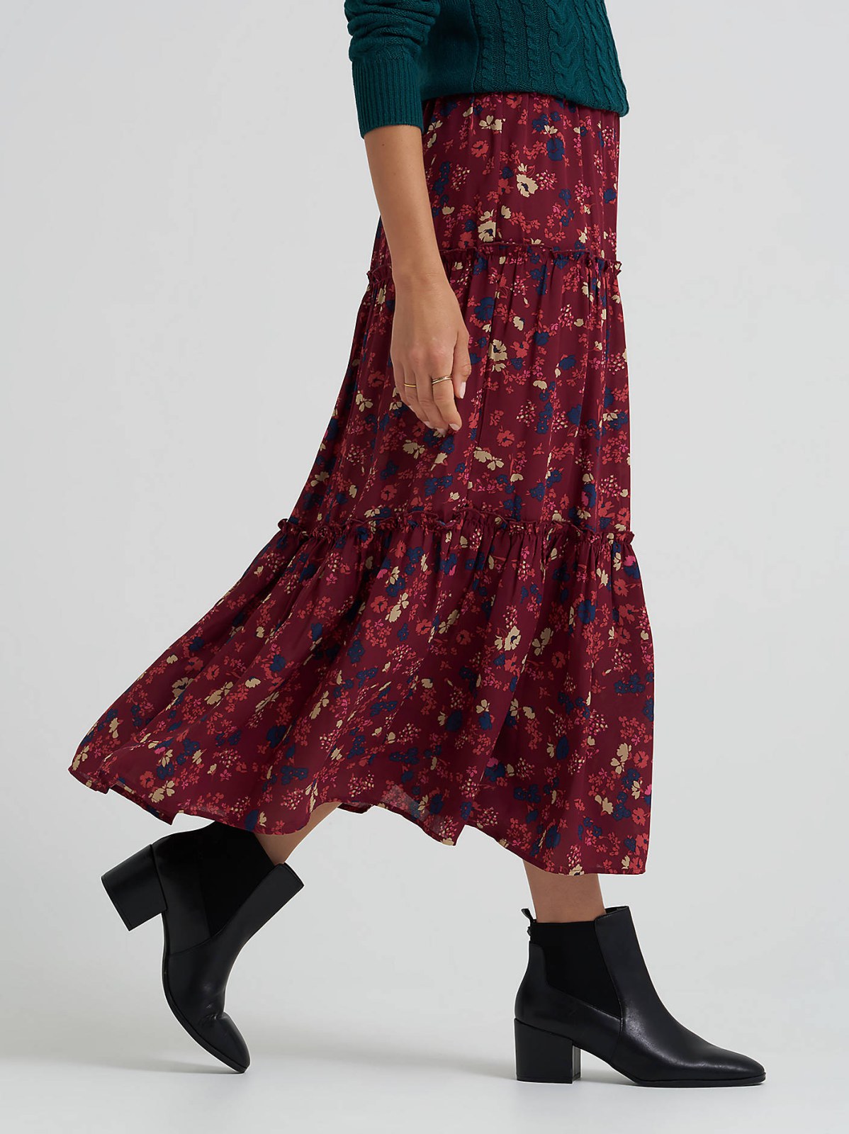 Women's Long Tiered Floral Skirt - view 4