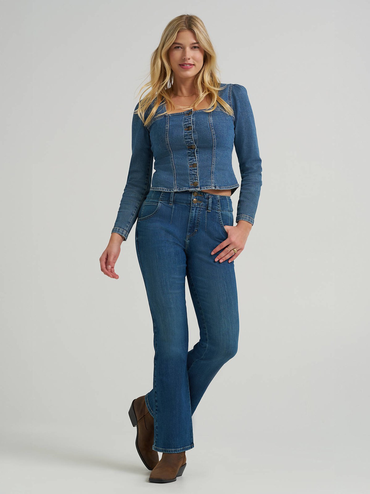 Women's Square Neck Denim Button Down Shirt - view 5
