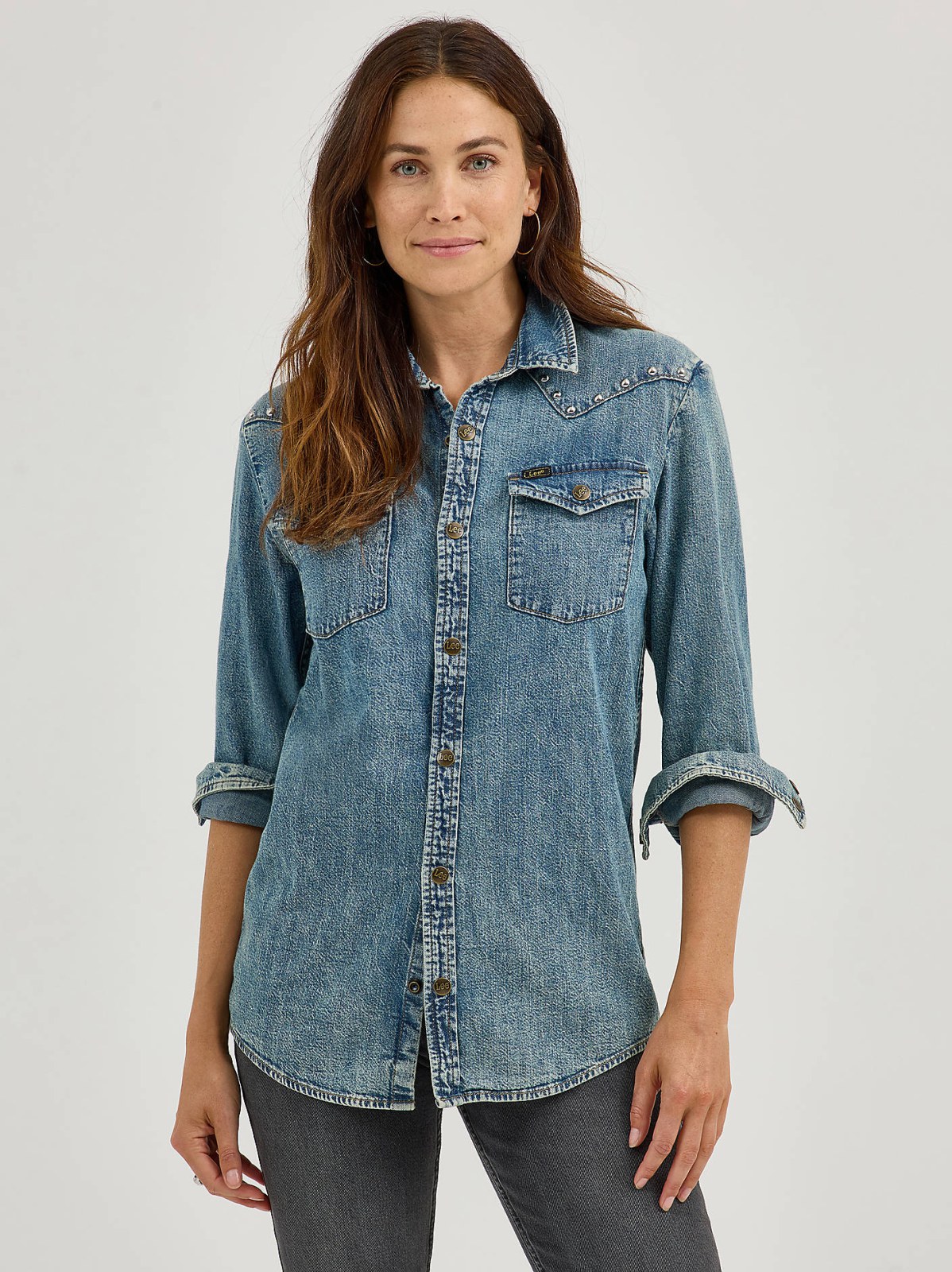 Women's Studded Working Western Denim Shirt