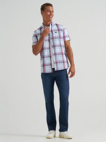 Men's One Pocket Plaid Button Down Shirt