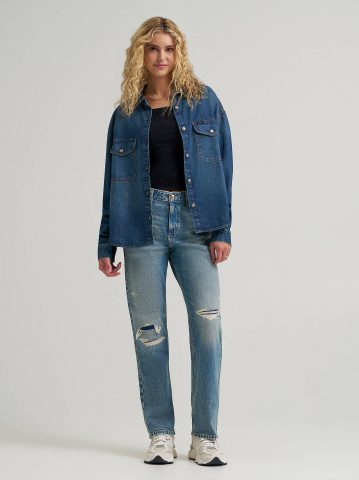 Women's Swing Back Denim Button Down Shirt