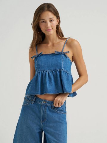 Women's Denim Bow Peplum Top