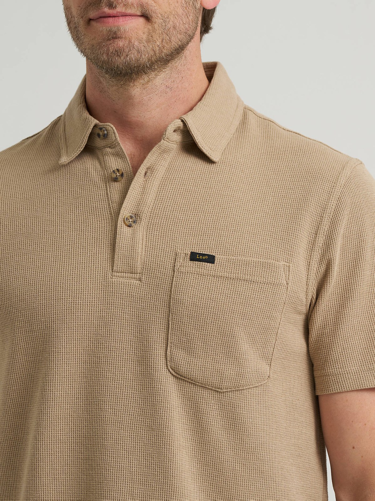 Men's Lightweight Waffle Knit Polo Shirt - view 3