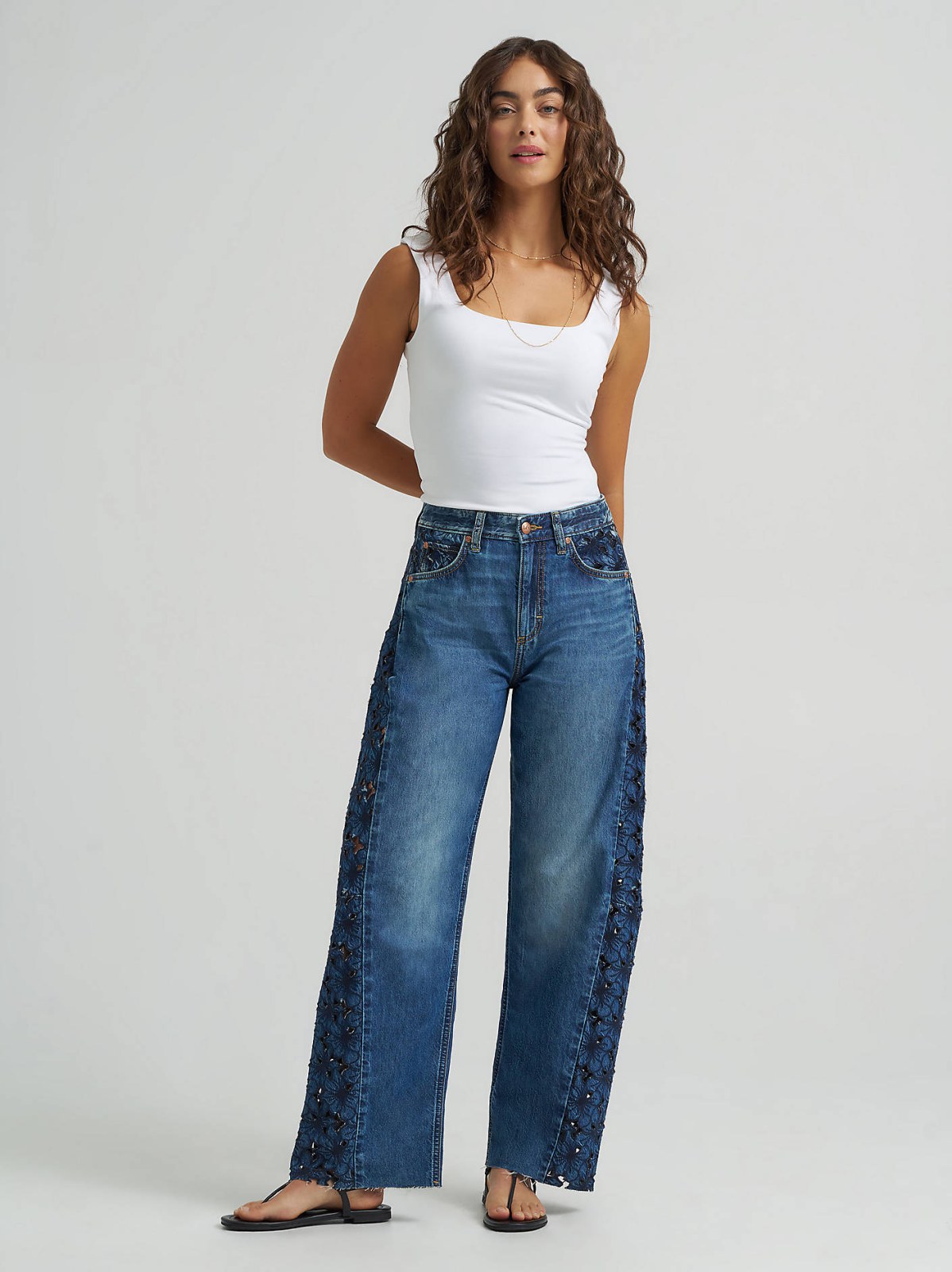 Women's 100% Cotton Lace Side Seam Low Slung Barrel Rider™ Jean - view 2