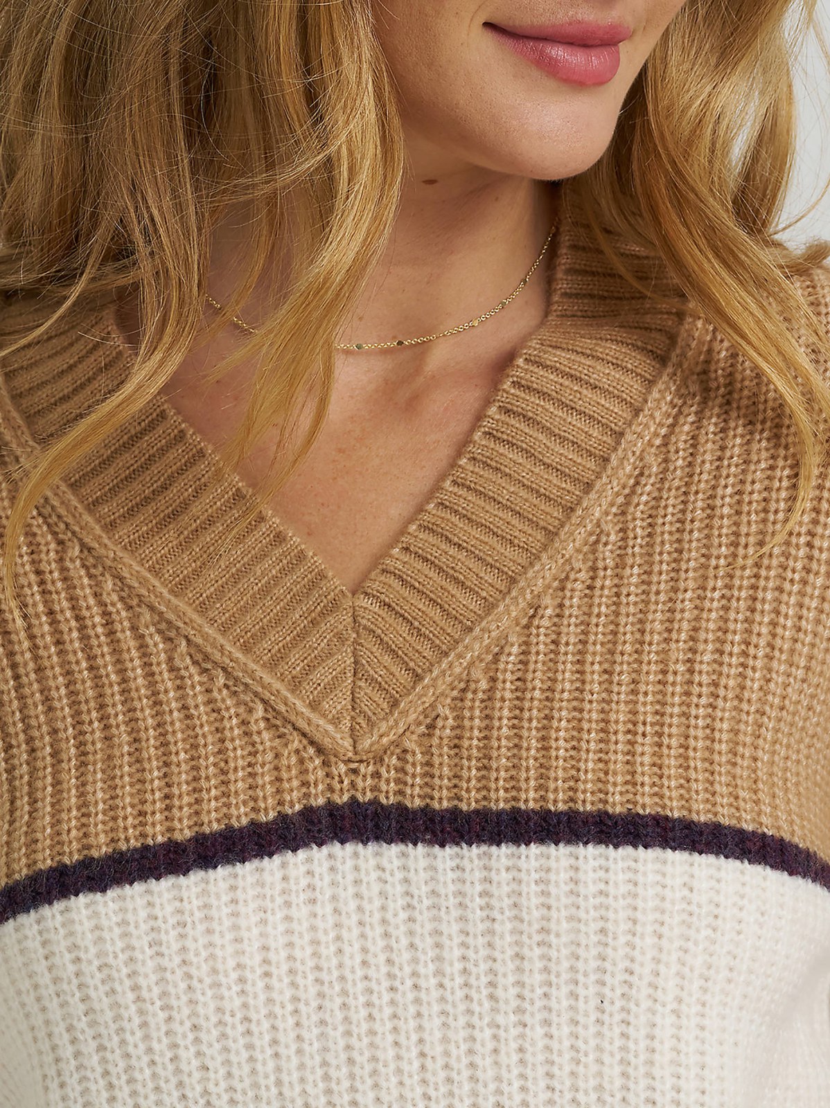 Women's Ribbed V-Neck Color Block  Sweater - view 3