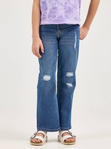 Girl's Distressed Wide Leg Jean