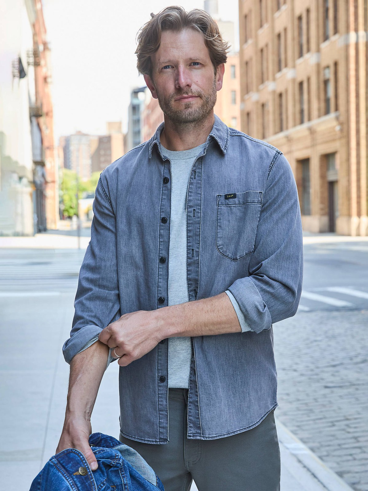 Men's Extreme Motion All Purpose Denim Button Down Shirt