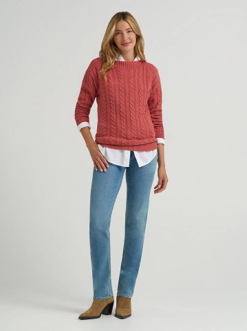 Women's Curved Hem Cable Knit Sweater