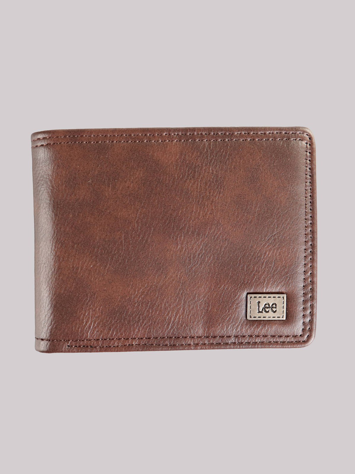 Men's Stitched Metal Logo Pebble Grain Bifold Wallet