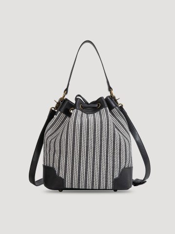 Women's Stripe Canvas Drawstring Bucket Bag